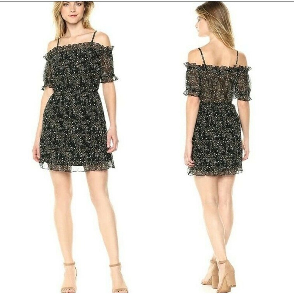 The Fifth Label Black & Green Floral Off the‎ Shoulder Mini Dress. Size XS